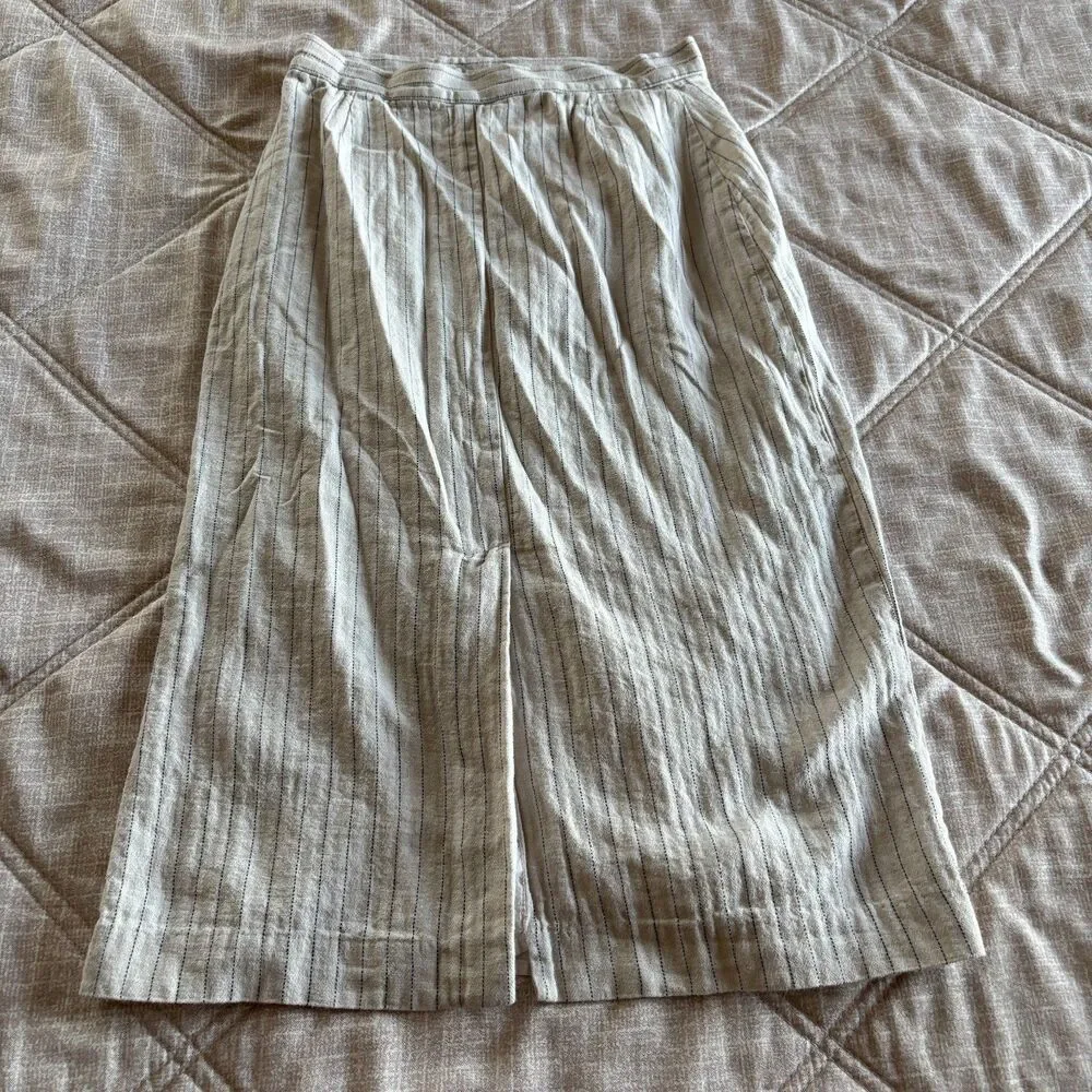 Banana Republic: Linen Blend Striped Midi Skirt Women's Size 4 Beige Pinstripe